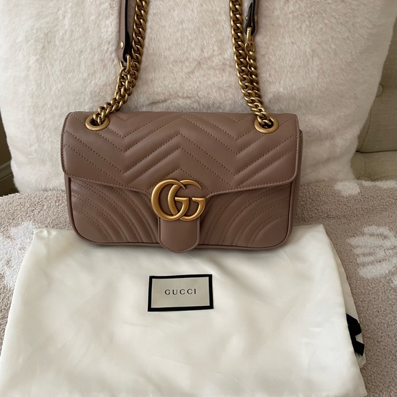 Gucci GG Marmont Crossbody Small Dusty Pink Leather - Picture 1 of 16